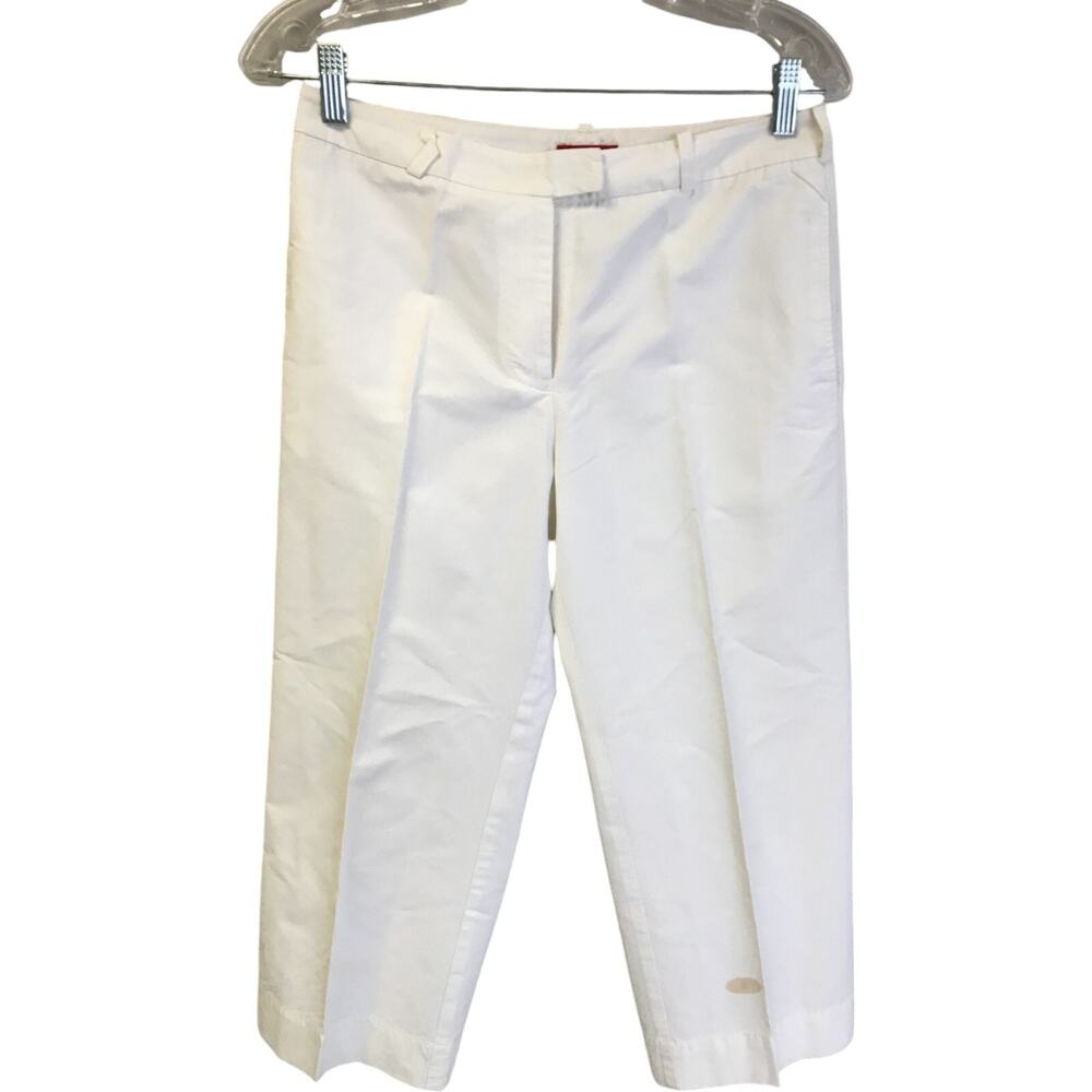 Esprit Flat Front Cropped Chino Pants Womens Size 7/8 White Slash Pockets